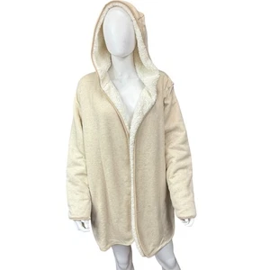 Weatherproof Oversized Hooded Beige Sherpa Lined Open Front Coat Womens Size XL - Picture 1 of 7