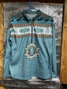 Damen L Markenlos Azteken Türkis L Ärmel Viertel Reißverschluss Komfort - Bild 1 von 3