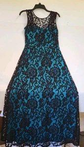 Womens M Sally Fashions Floral Lace Dress Maxi Bridesmaid Dress Sheer Neckline - Picture 1 of 9