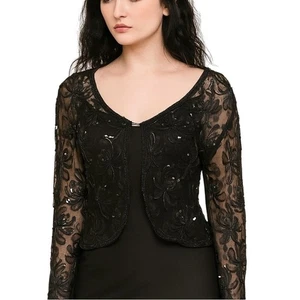 Vintage Perlen Bolero Jacke schwarz Mesh Blumen Gr. M Whimsygoth Fairygrunge  - Bild 1 von 9