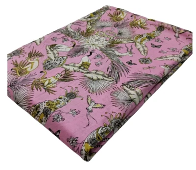 Pink Bird Tiger Cotton Printed Fabric Sanganer Print 5 Yard Craft Sewing Apparel - Image 1 of 4