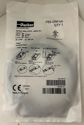 Parker P8S-GNFAX Electronic Sensor NPN 3M Cable – New Sealed in Package - Image 1 of 4