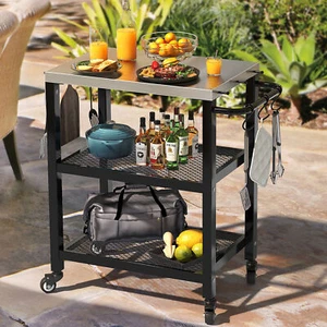 Outdoor Grill Cart Oven Stand Stainless Steel Flattop BBQ Prep Table with Wheels - Picture 1 of 8