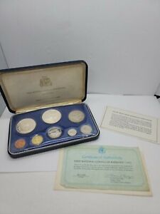 Vintage 1973 Barbados Silver Proof Set 8 Coin Set  / Box & COA 925 and 800 silve