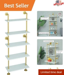 Contemporary Sleek 5 Shelf Modern Gold Bookshelf - Versatile Storage Display - Picture 1 of 11
