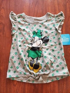 Disney Girls Minnie Mouse St Patricks Day Flutter Sleeve Graphic T-shirt XS. B19 - Picture 1 of 2