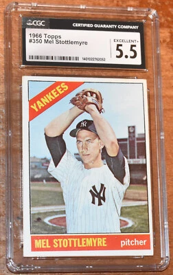 1966 Topps #350 Mel Stottlemyre - NY Yankees - Pitcher - CGC 5.5 Excellent+ - Image 1 of 2