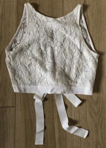 Zara Basic white Lace Summer Crop Top with an open back and ties at back Size S - Picture 1 of 7