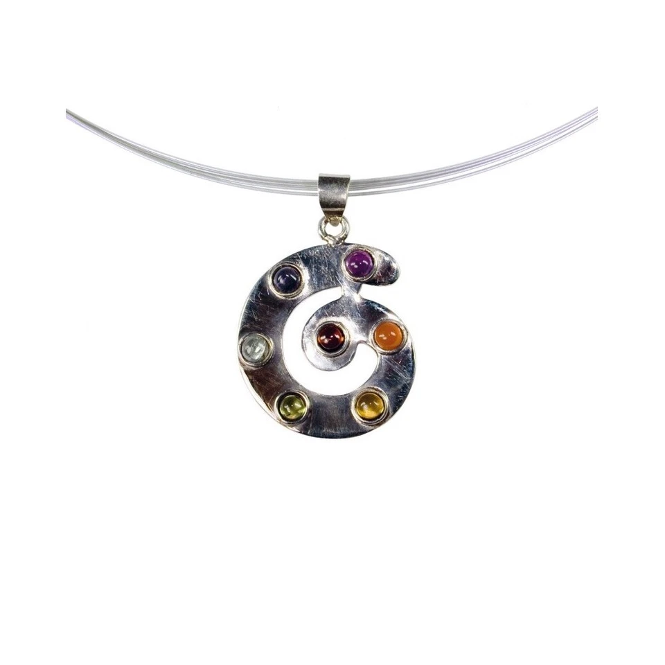 Collana In Argento Chakra Con Goccia Di Amatista E Topazio In Pietra Preziosa - Immagine 1 di 1