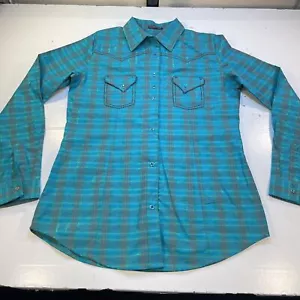 ROCK 47 by WRANGLER COWBOY COWGIRL WESTERN SNAP UP SHIRT Damen M kariert blau - Bild 1 von 8