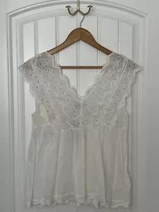 Lucky Brand ärmellose Bluse Damen XS weiß Ösen Baumwolle Voile neu mit Etikett - Bild 1 von 8