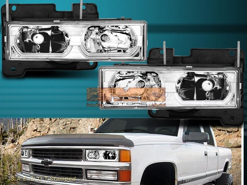 88-99 Chevy Full Size C/K 3500 Tahoe GMC Yukon Suburban Headlights ChromeLED Bar - Image 1 of 4
