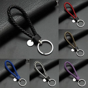Braided Faux Leather Keyring Keychain Women Men Cars Keys Ring Holder Wrist Rope - Picture 1 of 30