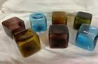 Art glass,  Glass Cubes, Set of 7, Amber, Blue, Pink, Green, Each 3" Square,