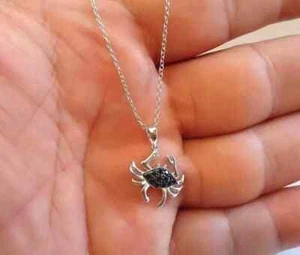 1.0Ct Round Cut Simulated Black Diamond Crab Charm Pendant 14k White Gold Plated - Picture 1 of 9