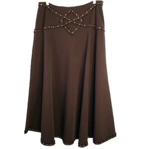 Ice Western Maxi Skirt Size 10 Chocolate Brown Full Lined Rhinestone Rodeo Boho - Picture 1 of 16