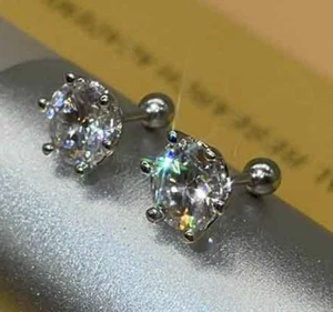 1 Carat Moissanite Screw Back Stud Earrings 925 Sterling Silver D VVS1 With-GRA - Picture 1 of 9