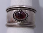 Size 5.75 ~ Vintage .925 Sterling Silver & Red Gemstone Inlay Modernist Ring