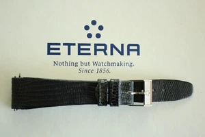 OLD ETERNA UNROC SILVER BUCKLE 18MM BLACK LIZARD CALF WATCH BAND WATCHBAND STRAP - Picture 1 of 4