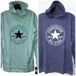 LOT of 2! : New CONVERSE ALL STAR 100% cotton Kids HOODIE T-Shirts Navy & Aqua - Picture 1 of 11