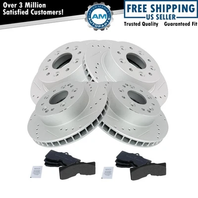 Juego de kit trasero delantero ranurado perforado rendimiento pastillas metálicas rotor freno Foto 1 de 4