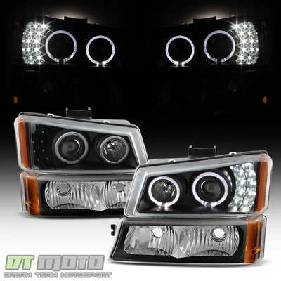 Juego de faros proyectores LED halo Silverado Avalanche negros 03-06 Foto 1 de 4