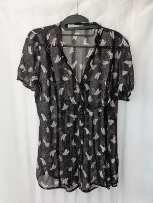 Kirra PacSun Women’s XL Sheer Black Butterfly Print Top Boho Layering - Image 1 of 4