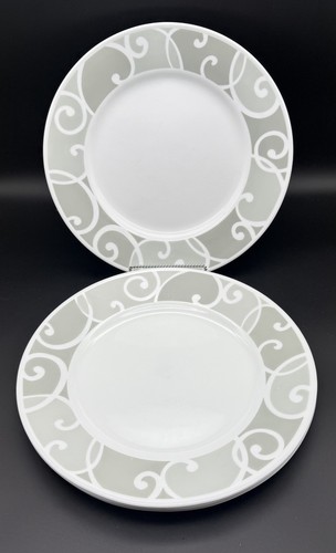 Corelle Grey Ribbons and Swirls Set of 4 Dinner Plates 10 3/4