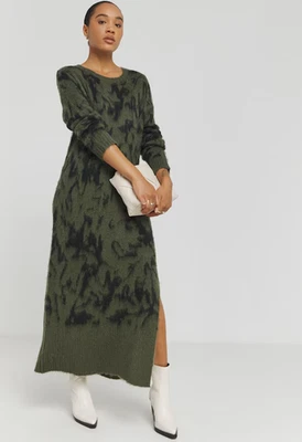 Religion Jumper Dress Khaki Black Camo Brushed Wool Knit Long Sleeve Sweater - Image 1 of 4