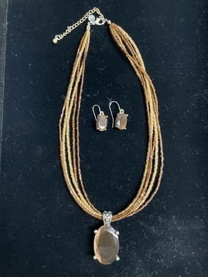 Conjunto de Brinco Colar Pingente Âmbar Marrom Solano Vintage Premier Designs Joias - Imagem 1 de 3