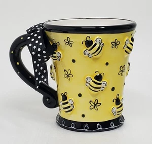 Burton & Burton Bee Day 10oz Yellow & Black Raised Bumblebee & Flower Design Mug - Picture 1 of 6