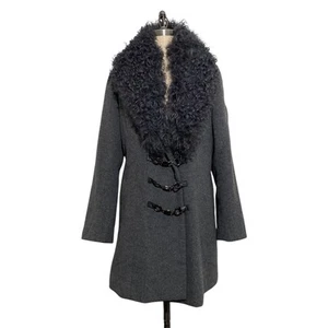 ritsuko shirahama y2k removable shearling collar gray wool & angora duffle coat - Picture 1 of 9