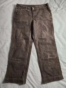 Carhartt Double Knee Canvas Pants Womens Size 8 Short Dark Brown 100681 201 EUC - Picture 1 of 10