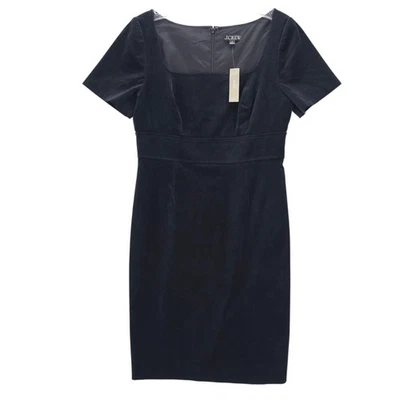 NWT J.CREW Black Squareneck Sheath Dress Stretch Velvet Size 10 - Image 1 of 4