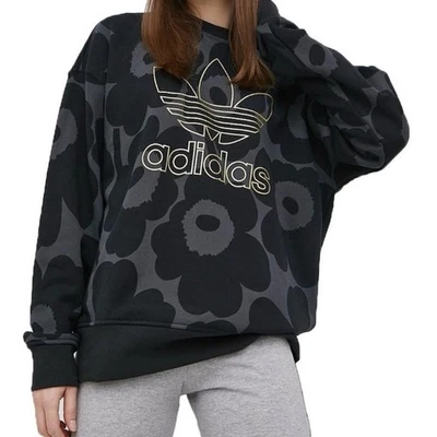 Adidas X Marimekko Mujer’s Trifolio Sudadera Amapola Flor Negro Gris Top TALLA XS Foto 1 de 4