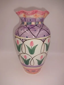 Vintage 1990er Laura Ashley Kollektion handbemalte Vase Tulpen Blumen 10,5" - Bild 1 von 7