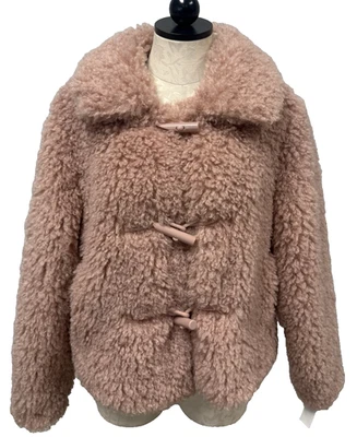 Chaqueta de peluche Lauren Conrad Toggle Front Sherling piel sintética suave malva nueva M Foto 1 de 4