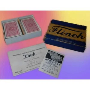 Antik 1934 Flinch Kartenspiel Parker Brothers Original Blau Box Beschreibung lesen - Bild 1 von 12