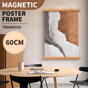 60 cm Magnetic Poster Frame Teak Wooden Hanging Scroll Wall Art Poster Hanger - Picture 1 of 6