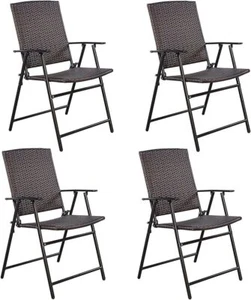 4-Piece Patio Folding Chair Set Portable Rattan Chairs w Steel Frame for Garden - Picture 1 of 9