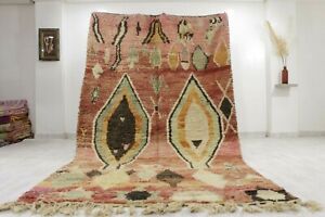Handmade Moroccan Boujaad Rug 8x4 Red Colorful Berber Boujad Vintage Wool Carpet