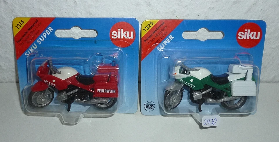 SIKU / 2 x MODELL-MOTORRÄDER / 1314 u. 1325 / FEUERWEHR u. POLIZEI / #2430# - Bild 1 von 1