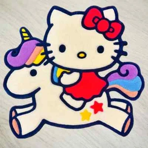 Hello Kitty Riding  Unicorn Graphic Cartoon  Baby kid room Handmade Tuffted  Rug - Picture 1 of 6