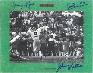 JOHNNY LUJACK LATTNER JOE THEISMANN FIRMADO NOTRE DAME LUCHANDO IRLANDÉS 8,5X11 - Imagen 1 de 1