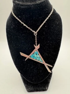 Vintage Navajo Sterling Silver Inlay Blue Turquoise Necklace Signed Sisil Kin - Picture 1 of 16