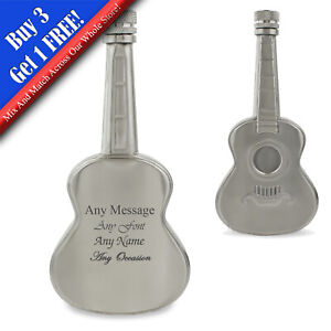 Personalised Engraved Silver 5oz Guitar Hip Flask