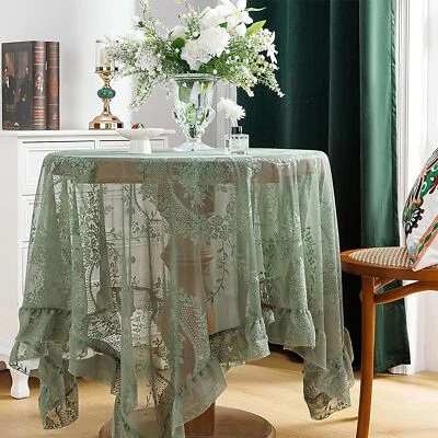 Green Vintage Embroidered Floral Lace Tablecloth Table Cover Wedding Party Decor - Image 1 of 4