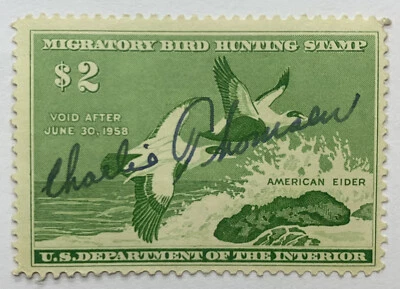 1958 U.S. MIGRATORY BIRD HUNTING DUCK STAMP SIGNED USED OG - Image 1 of 3