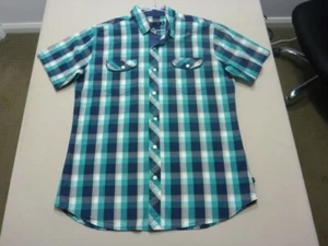 071 MENS NWOT ST GOLIATH NAVY / EMER / COFFEE CHECK S/S SHIRT SZE LRG $80 RRP. - Picture 1 of 11