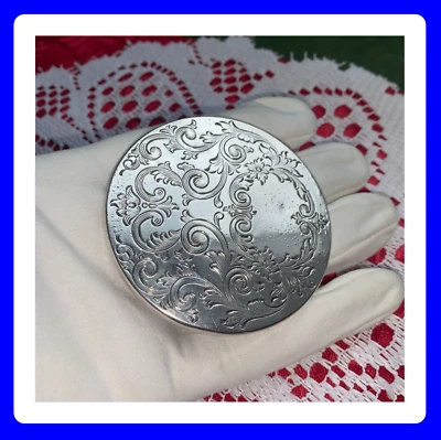 VTG Kirk Stieff Ornate Silver Plated Purse Pocket Mirror With Swirling Design - Image 1 of 4